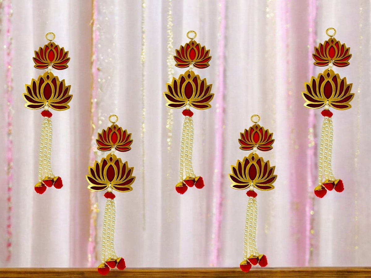 12" Long Lotus Hanging, Set of 5 Festive Decor La Vie Bien 12" Long Lotus Hanging, Set of 5