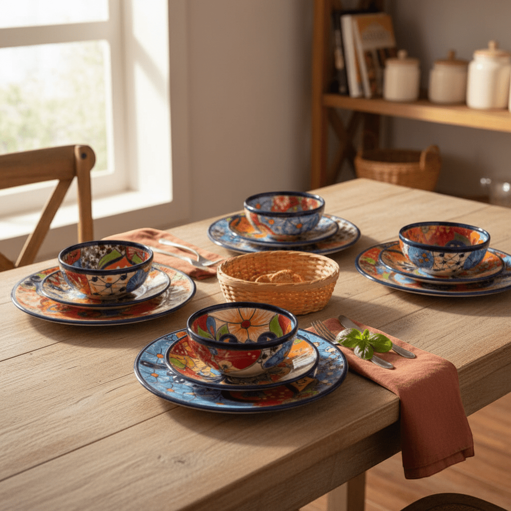 12 - Piece Talavera Dinnerware Set | Handmade Mexican Ceramic Plates & Bowls Talavera Dinnerware Set La Vie Bien 12 - Piece Talavera Dinnerware Set | Handmade Mexican Ceramic Plates & Bowls