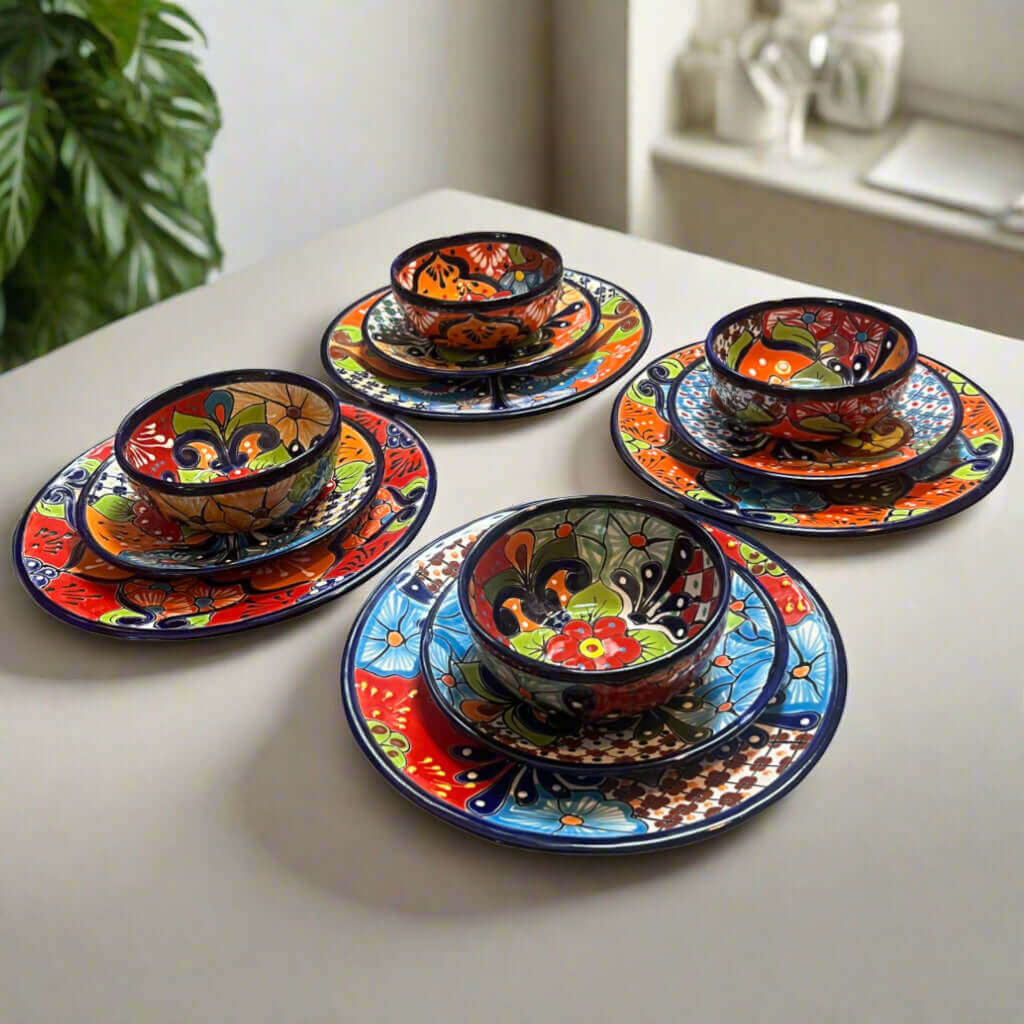 12 - Piece Talavera Dinnerware Set | Handmade Mexican Ceramic Plates & Bowls Talavera Dinnerware Set La Vie Bien 12 - Piece Talavera Dinnerware Set | Handmade Mexican Ceramic Plates & Bowls