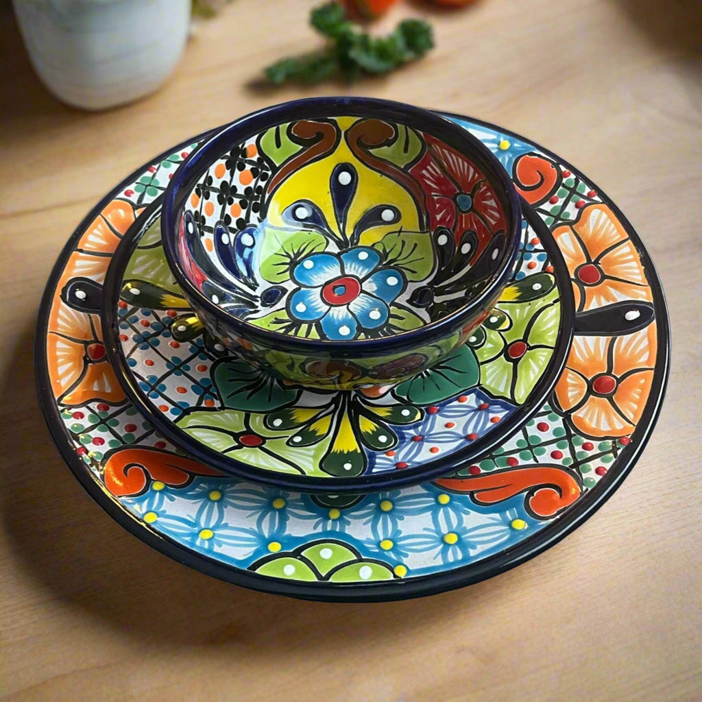 12 - Piece Talavera Dinnerware Set | Handmade Mexican Ceramic Plates & Bowls Talavera Dinnerware Set La Vie Bien 12 - Piece Talavera Dinnerware Set | Handmade Mexican Ceramic Plates & Bowls
