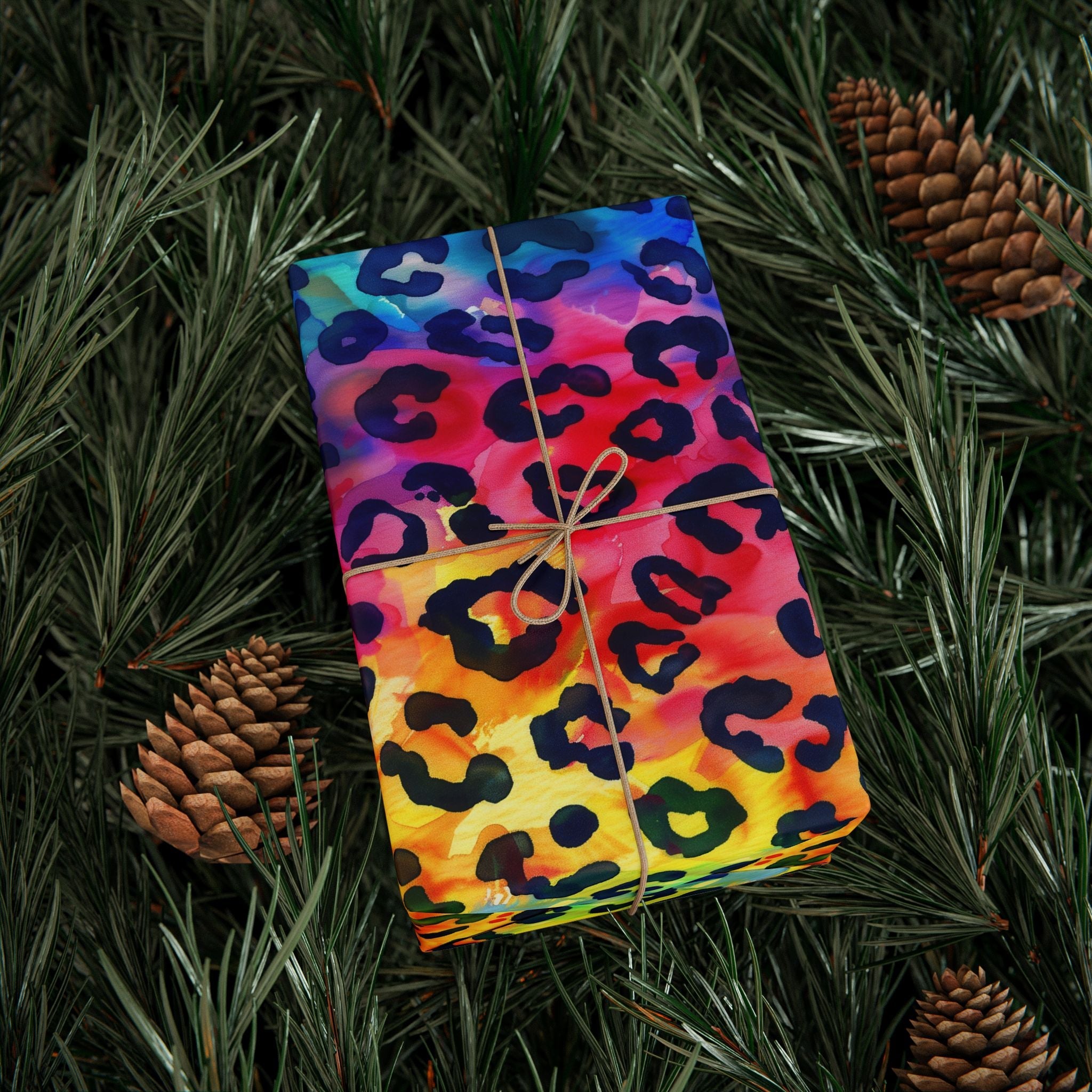 Bespattered Facade Rainbow Watercolor Leopard Wrapping Paper | Three Sizes | Glossy or Matte