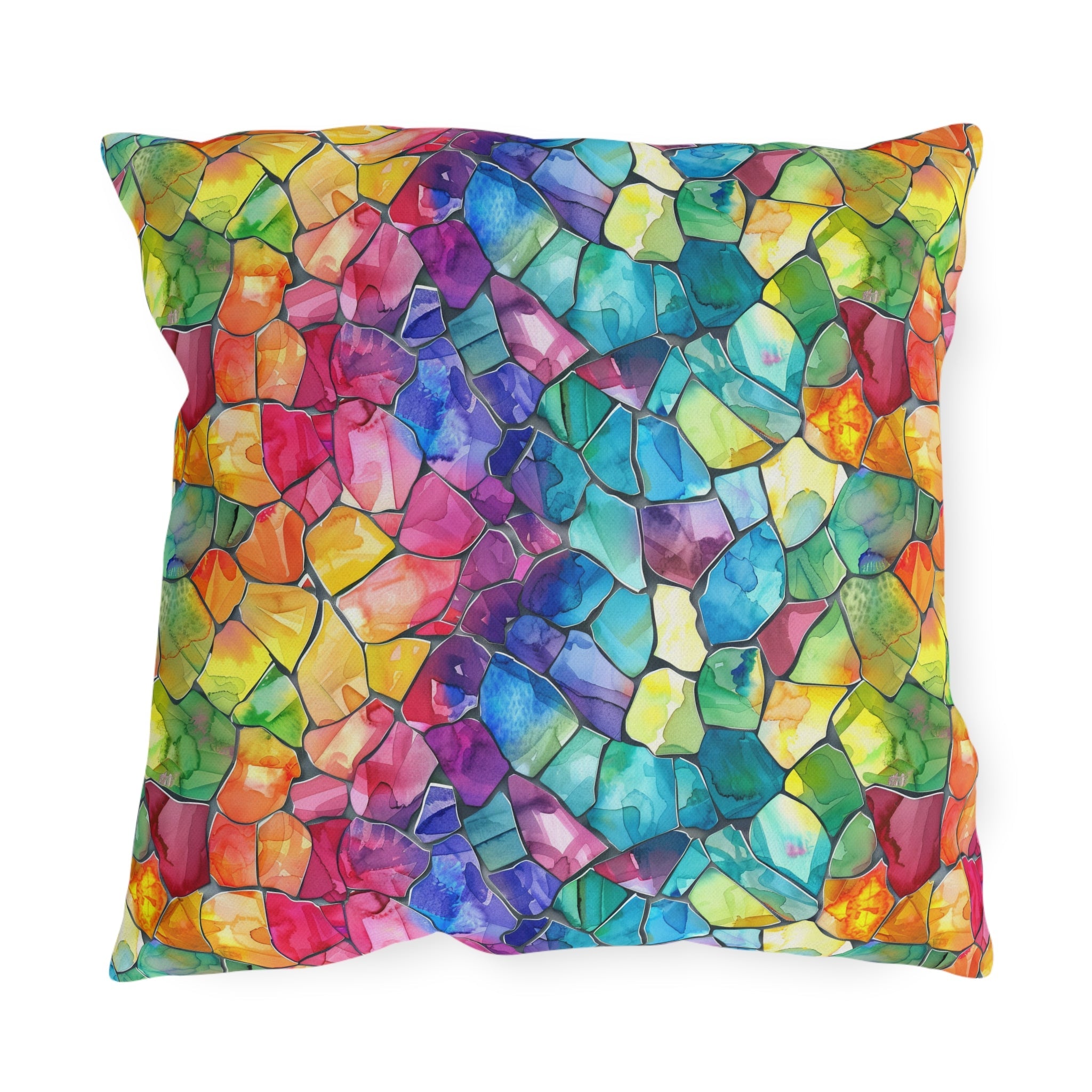 Bespattered Facade Rainbow Mosaic UV-Resistant Outdoor Pillows | 4 Sizes