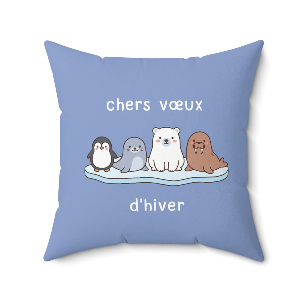 French chers vœux d'hiver Decorative Throw Winter Wishes Pillow, Cute Arctic Animals