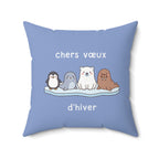 French chers vœux d'hiver Decorative Throw Winter Wishes Pillow, Cute Arctic Animals