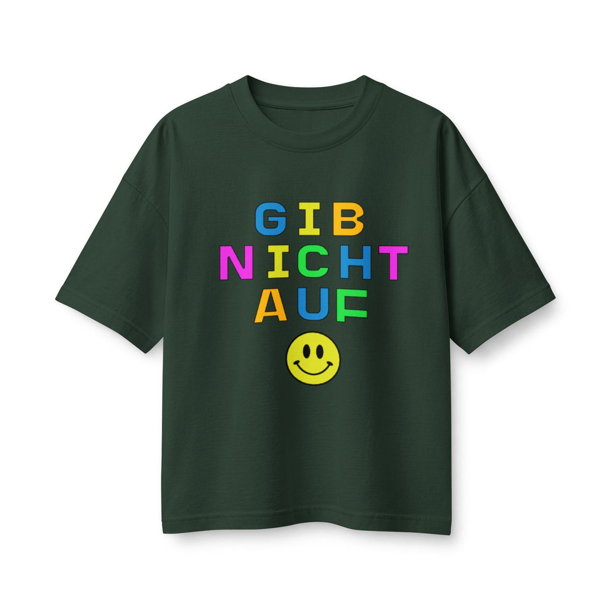 Gib Nicht Auf boxy Tee, Colorful German Motivational Graphic T-Shirt