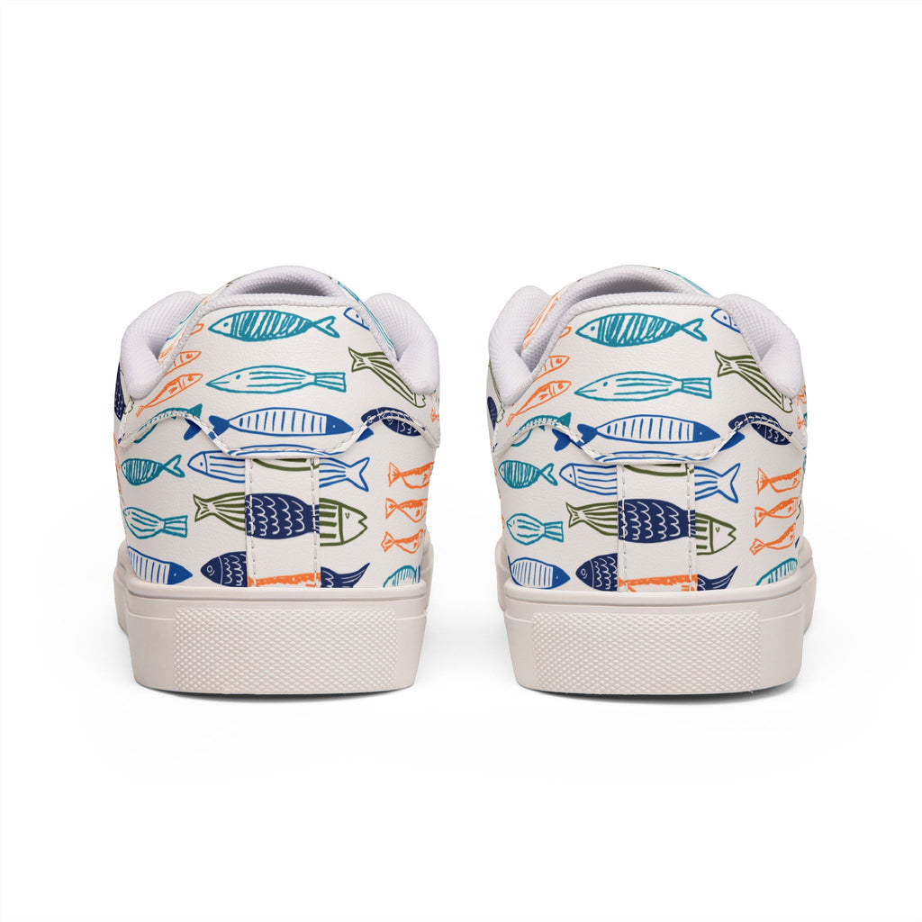 Women's fishy sardines Low-Top lace up Sneakers, Coastal Fish Print Leather Casual Trainers
