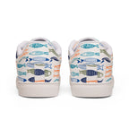 Women's fishy sardines Low-Top lace up Sneakers, Coastal Fish Print Leather Casual Trainers
