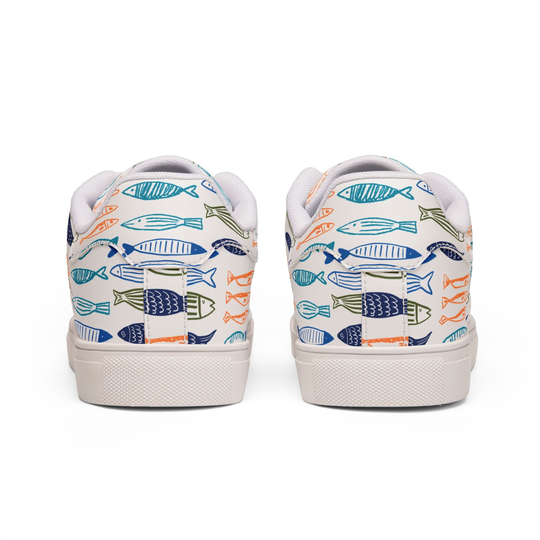 Women's fishy sardines Low-Top lace up Sneakers, Coastal Fish Print Leather Casual Trainers