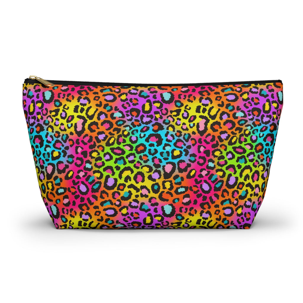 Bespattered Facade Neon Rainbow Leopard Accessory Pouch With T-Bottom | 2 Sizes