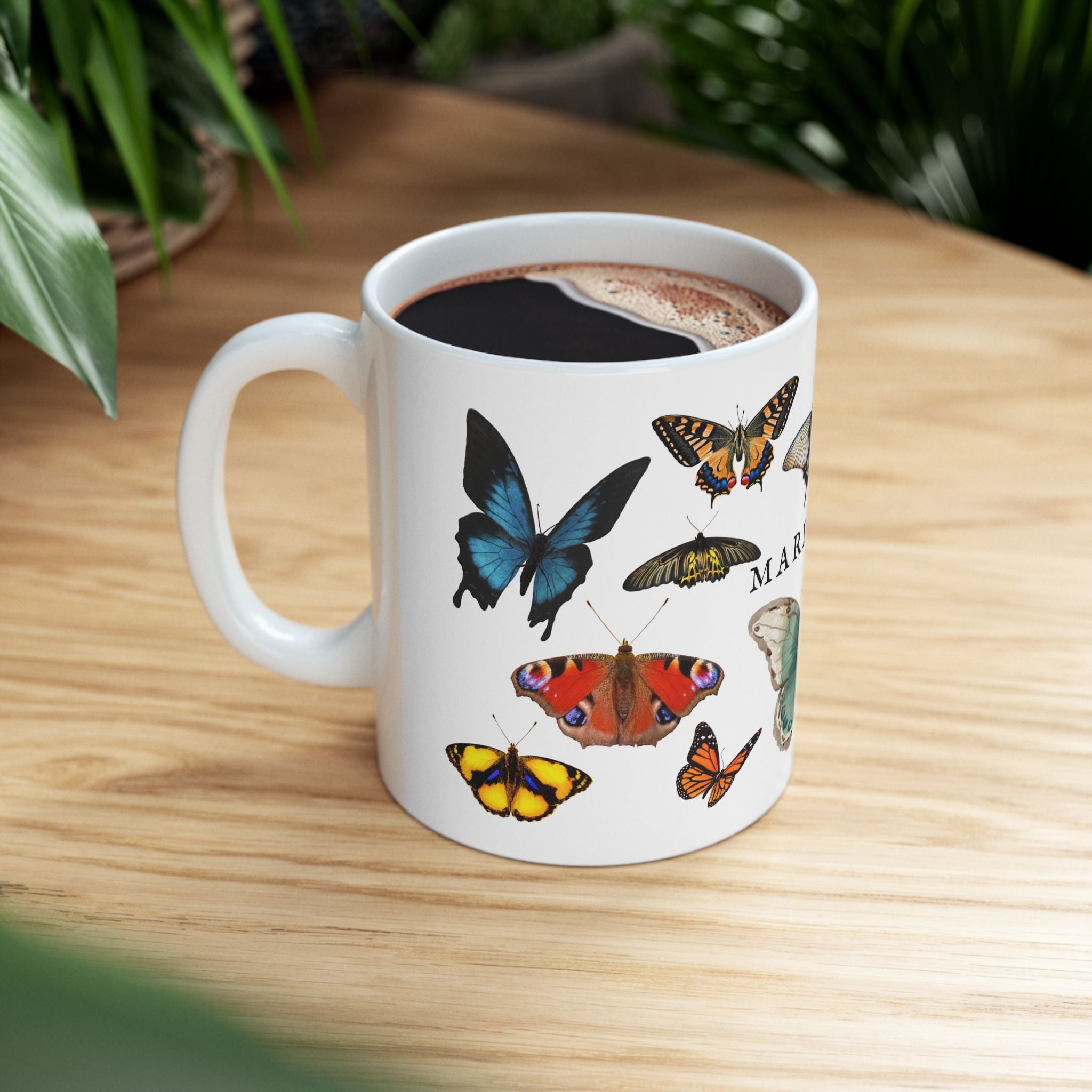 Mariposas Butterfly Ceramic Mug, Vintage style spanish 11oz & 15oz Coffee Cup