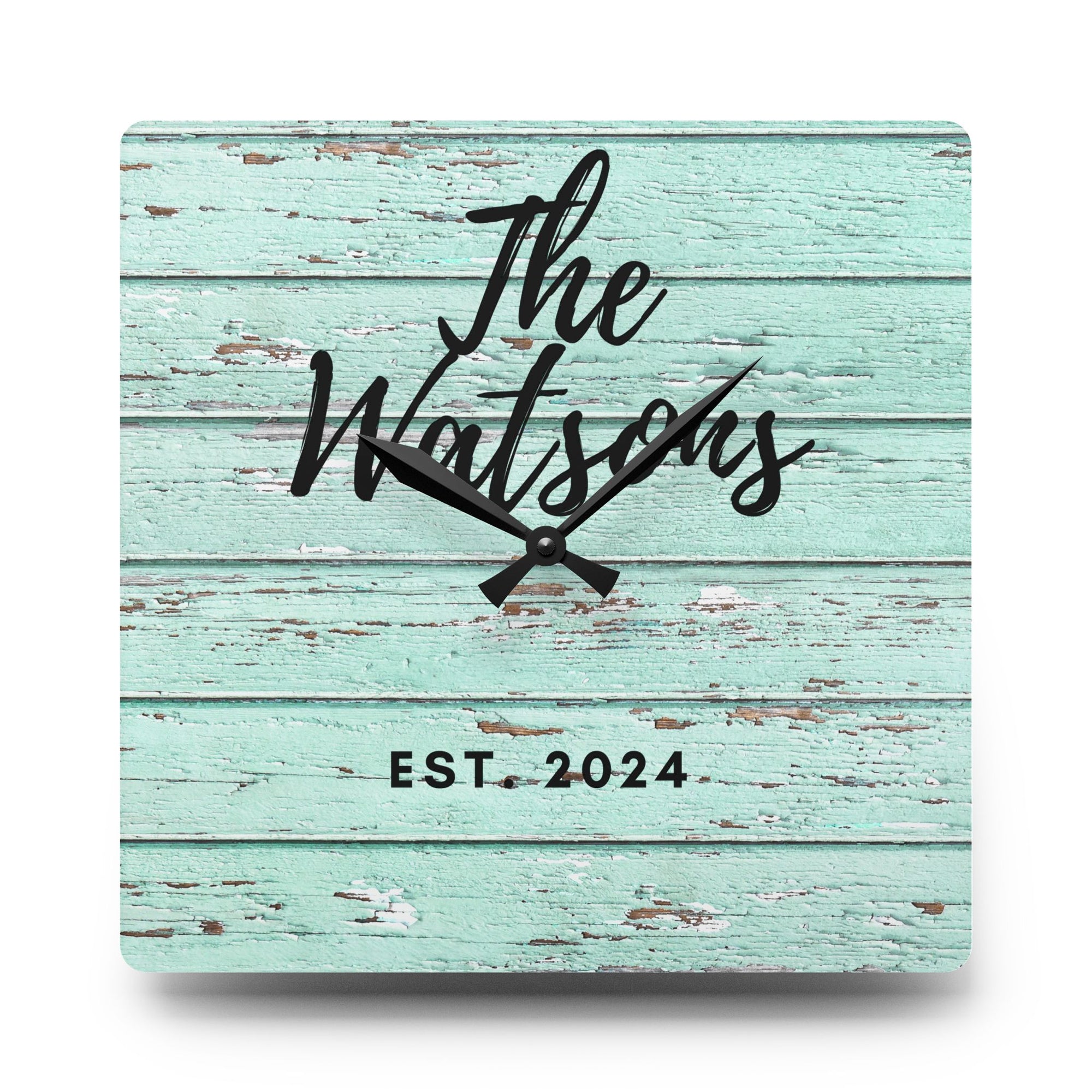 Custom rustic Acrylic Wall Clock, Personalized family name