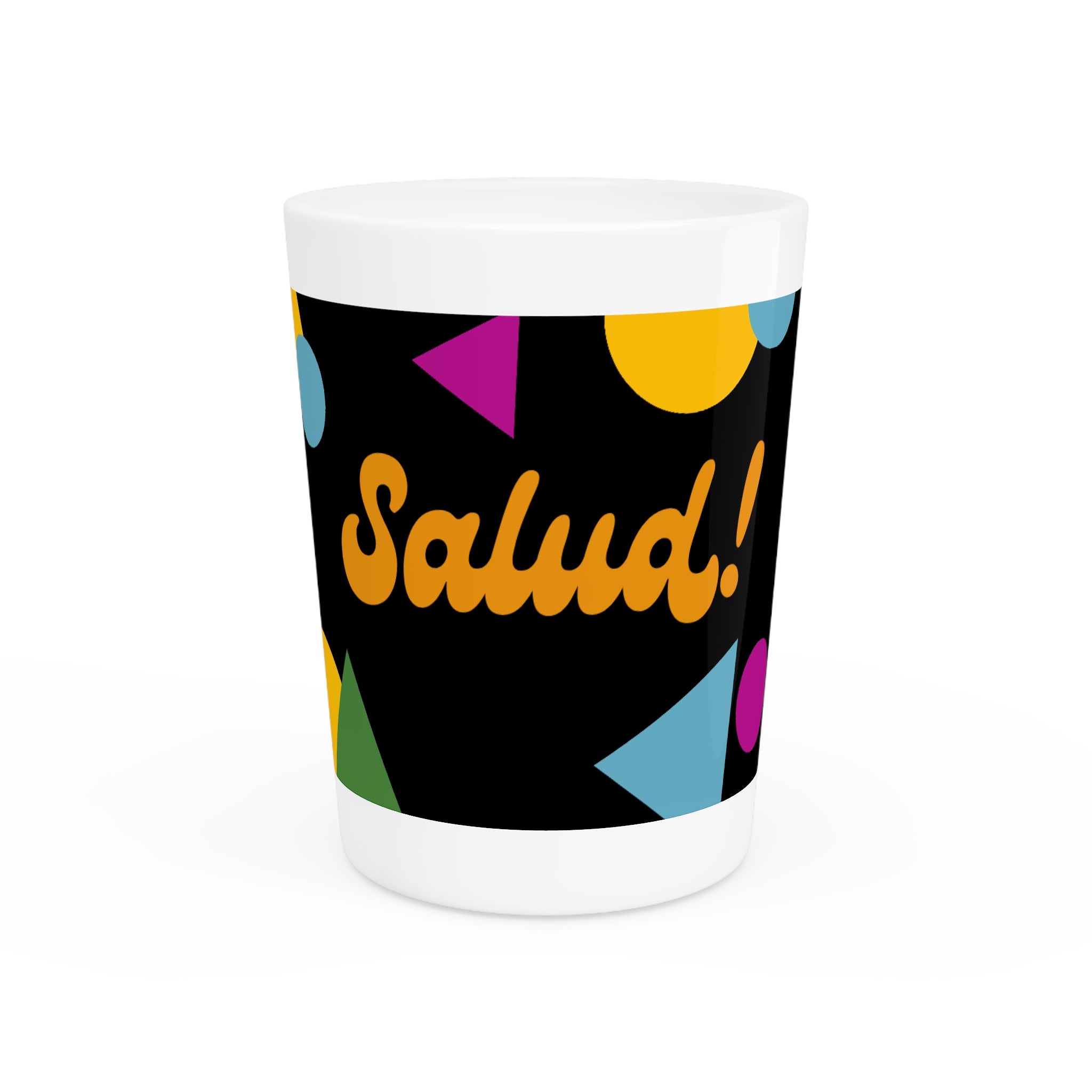 Salud! Confetti Pattern Shot Glass | Colorful Fiesta Party Drinkware