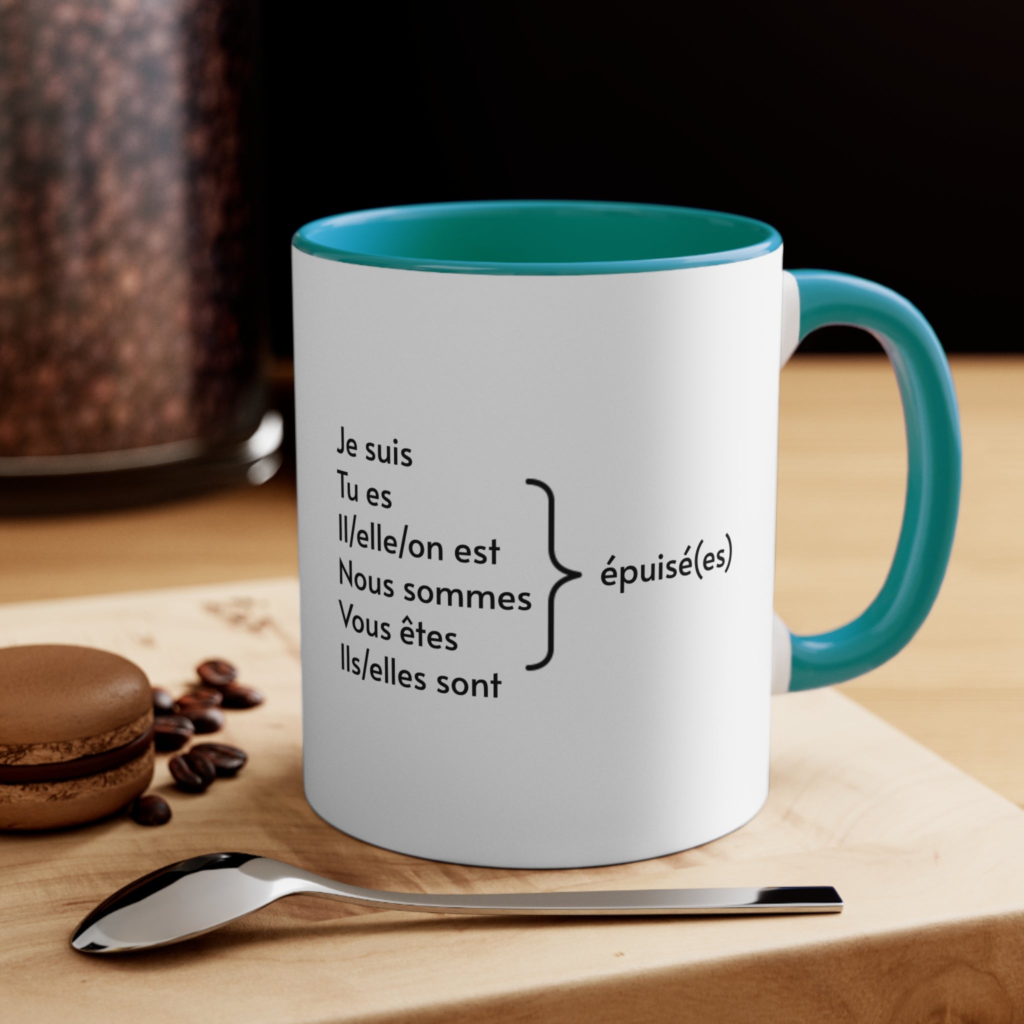 Je suis épuisé (I am exhausted) 11oz Accent Mug, French gifts, French teacher gifts, cadeaux francais, birthday gift, holiday gift