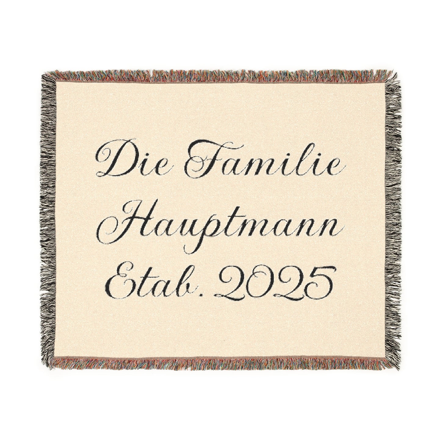 Personalisierte gewebte Familiendecke mit Namen und Jahr