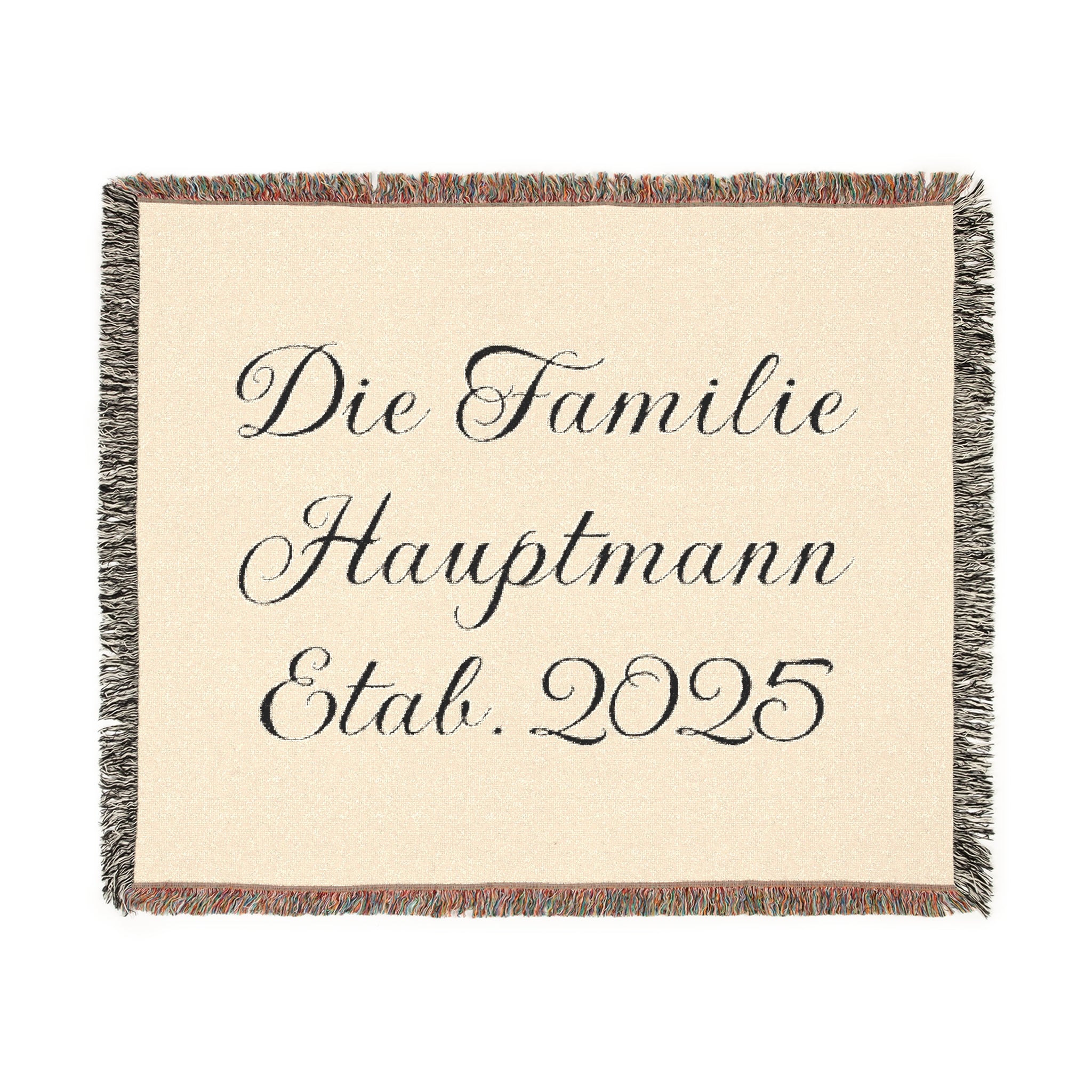 Personalisierte gewebte Familiendecke mit Namen und Jahr