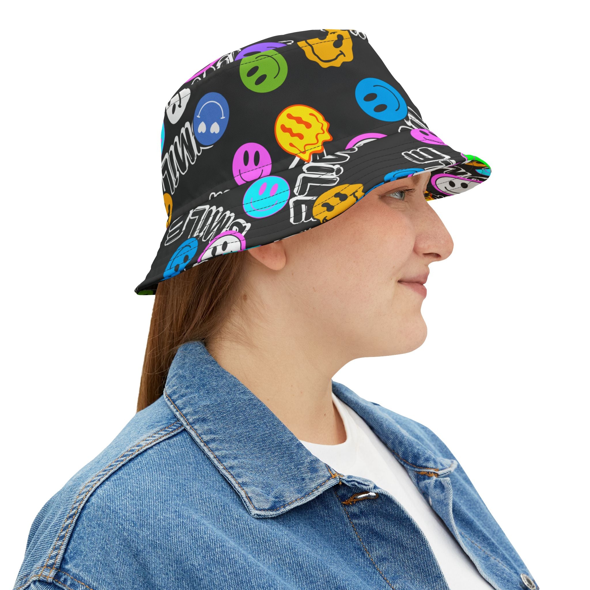 "Smile" colorful smiley face graffiti Bucket Hat