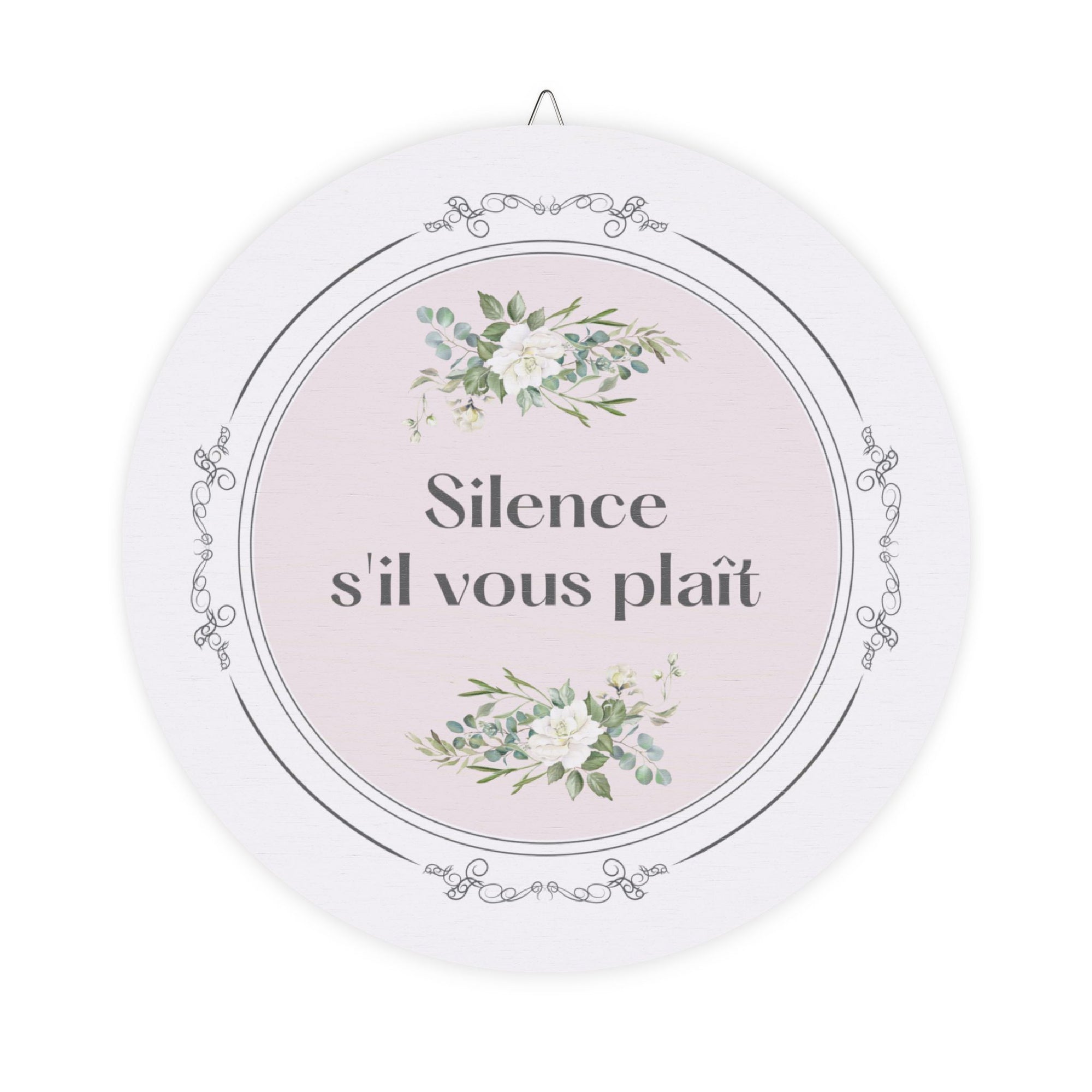 Silence, s'il vous plaît hanging wooden wall sign