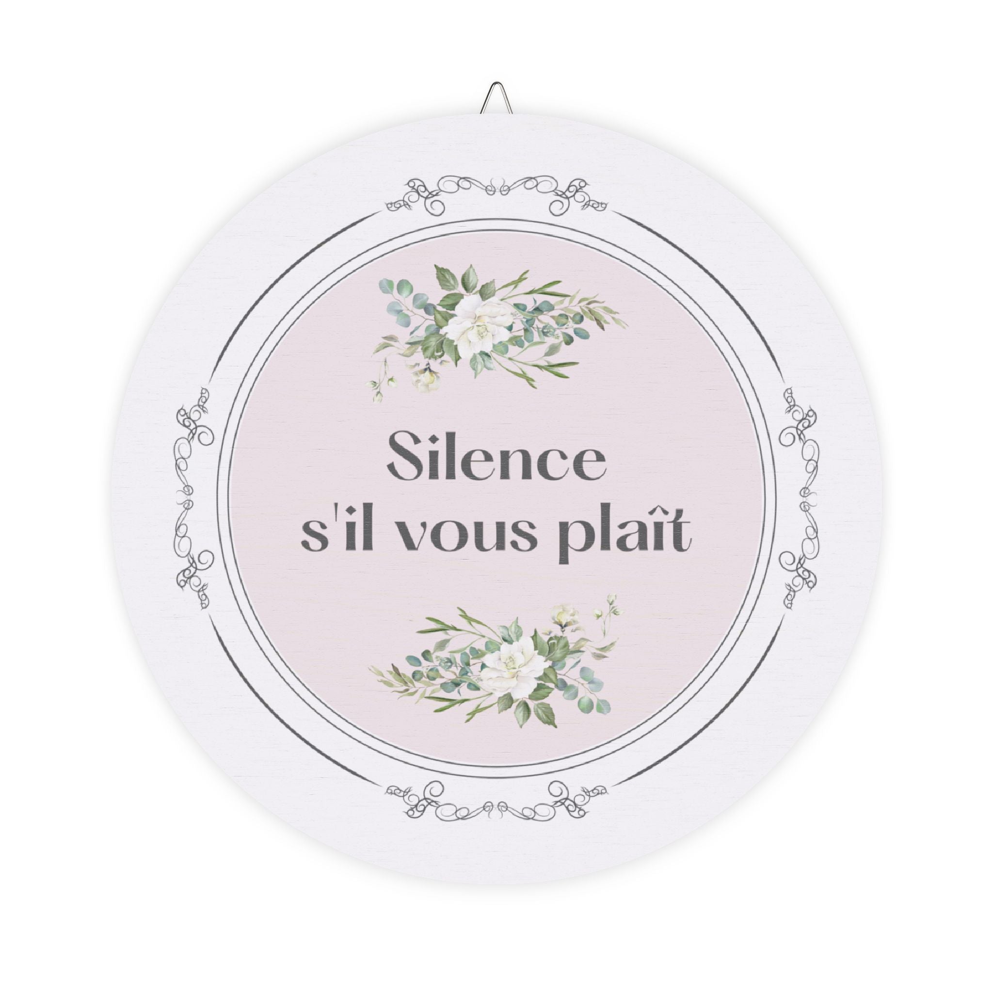 Silence, s'il vous plaît hanging wooden wall sign