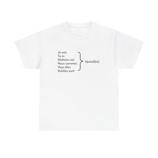 Ich bin erschöpft, Je suis épuisé Französisch-Grammatik-Tee