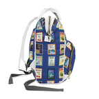 Great Lakes blue Michigan Postage Stamps Diaper Backpack, Blue Travel Stamp Print Multifunctional Baby Bag for Michganders