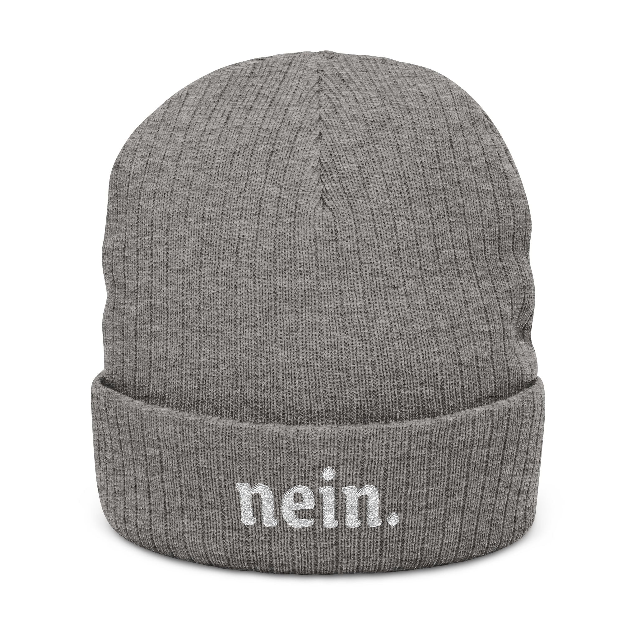Nein Embroidered Ribbed Beanie — Cozy Black Knit Winter Hat for German speaker gifts