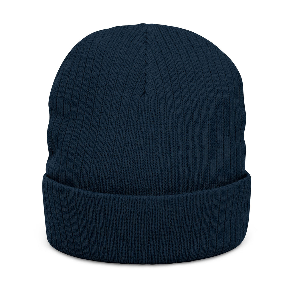 Nein Embroidered Ribbed Beanie — Cozy Black Knit Winter Hat