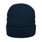 Nein Embroidered Ribbed Beanie — Cozy Black Knit Winter Hat