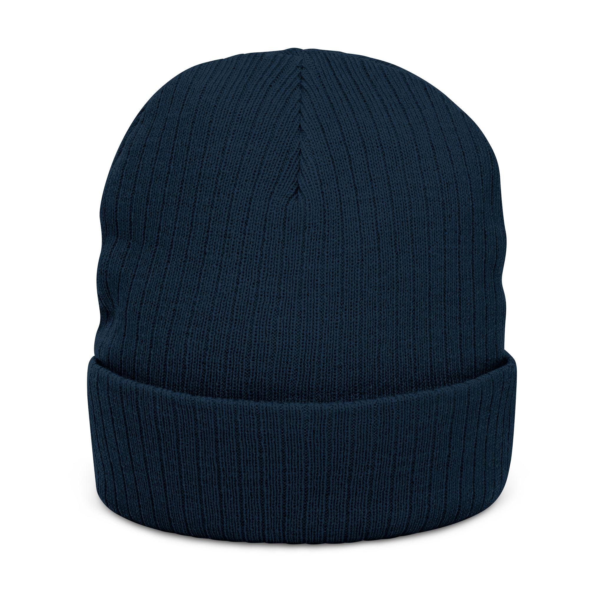 Nein Embroidered Ribbed Beanie — Cozy Black Knit Winter Hat