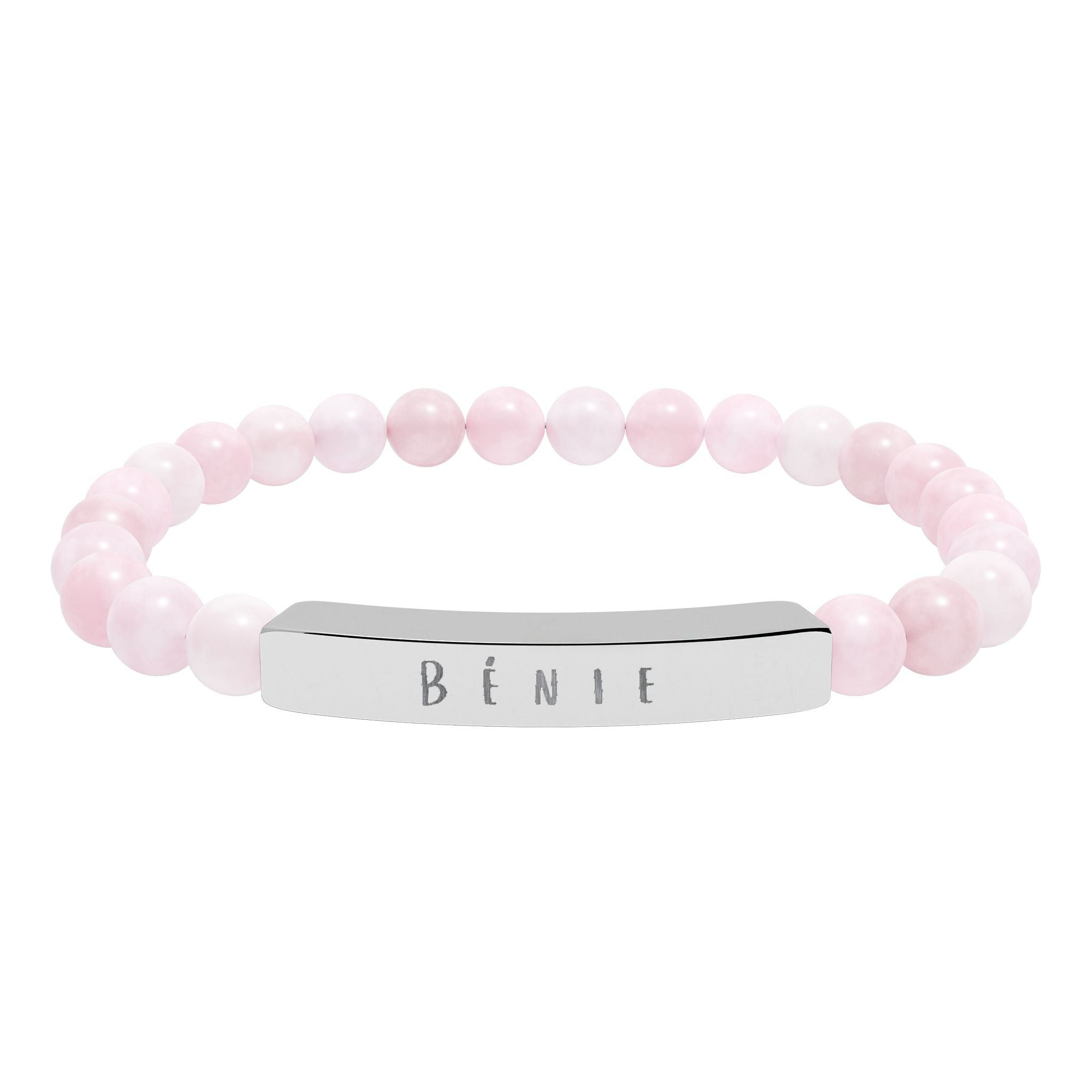 Bénie (Blessed) French beaded Engraved Bar Natural Stone Bracelet, Stretch Bead Bracelet