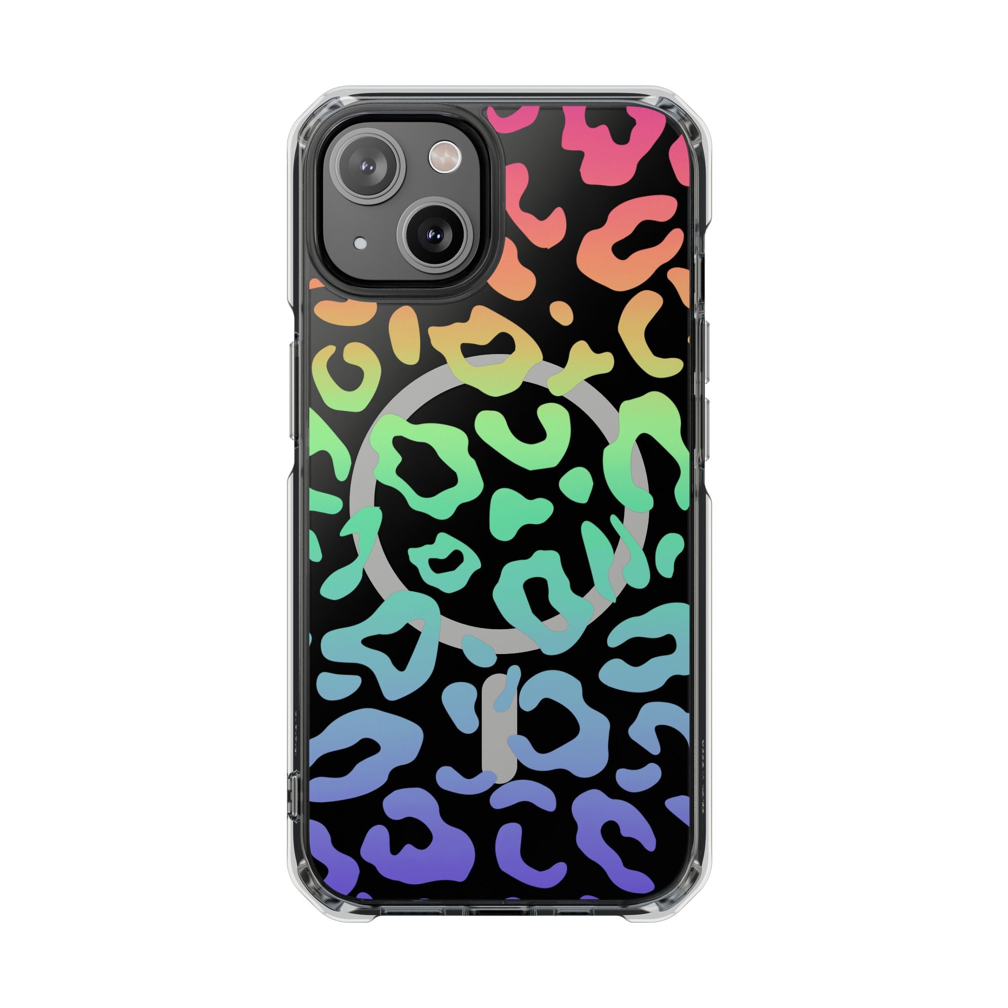 Bespattered Facade Bright Rainbow Leopard MagSafe Clear Impact Case