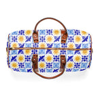 Talavera Sol Tile Print Waterproof Travel Bag, Duffle with Sun and Bird Pattern