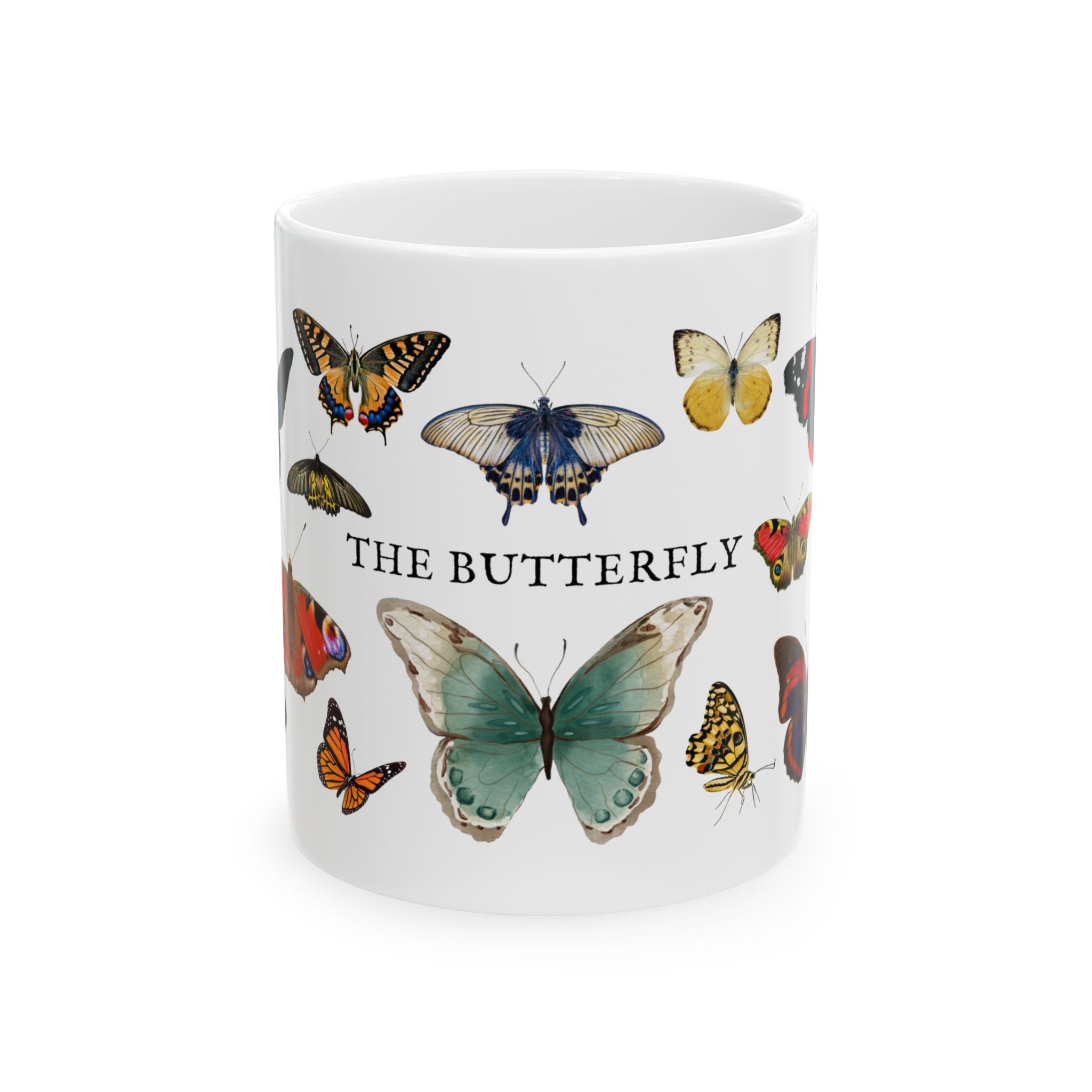 The butterfly Vintage Style Ceramic Mug, Colorful insect Design, 11oz and 15oz