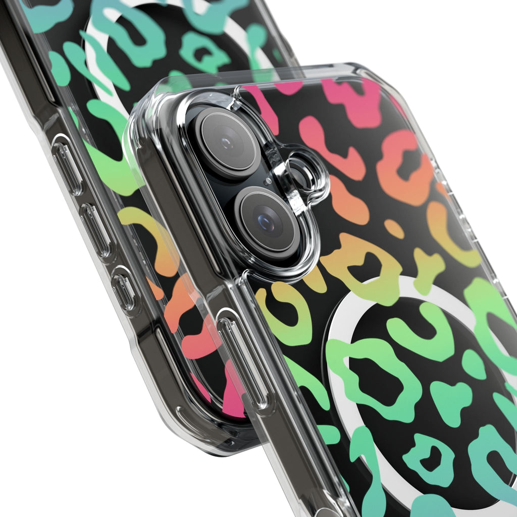 Bespattered Facade Bright Rainbow Leopard MagSafe Clear Impact Case