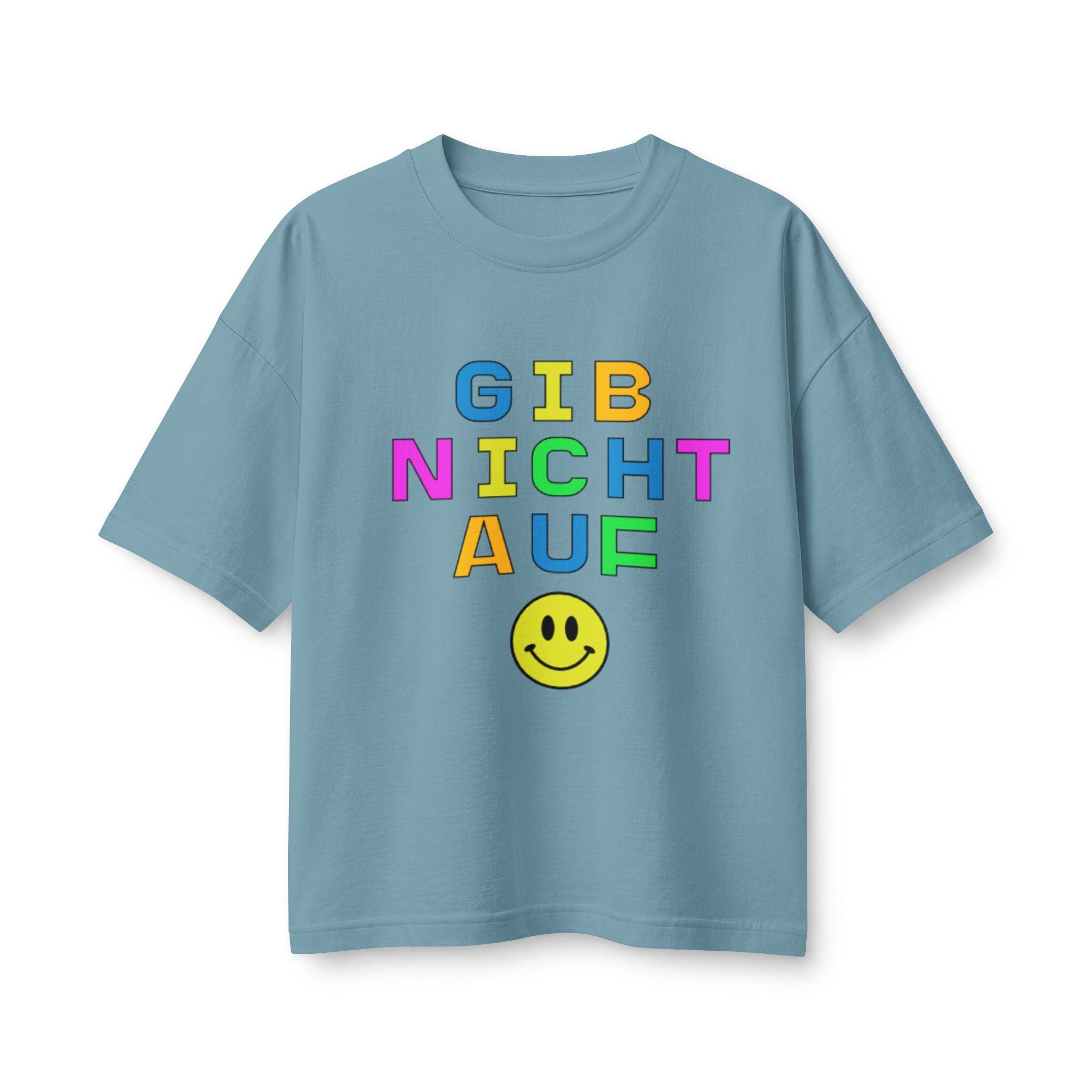 Gib Nicht Auf boxy Tee, Colorful German Motivational Graphic T-Shirt