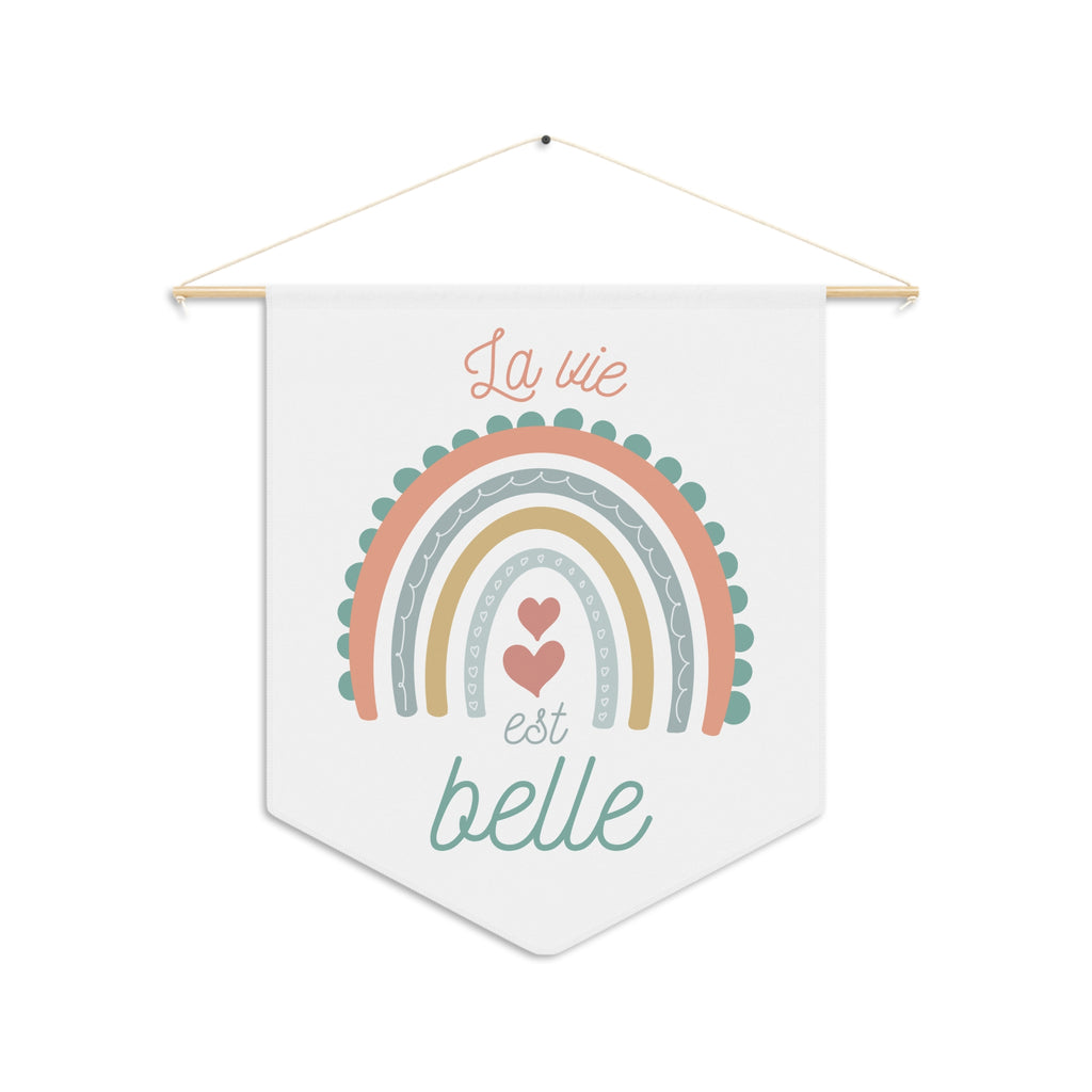 La vie est belle Rainbow Pennant Wall Art, Positive Affirmation Decor, Children's Room Wall Hanging, Gift for French speakers, décor murs