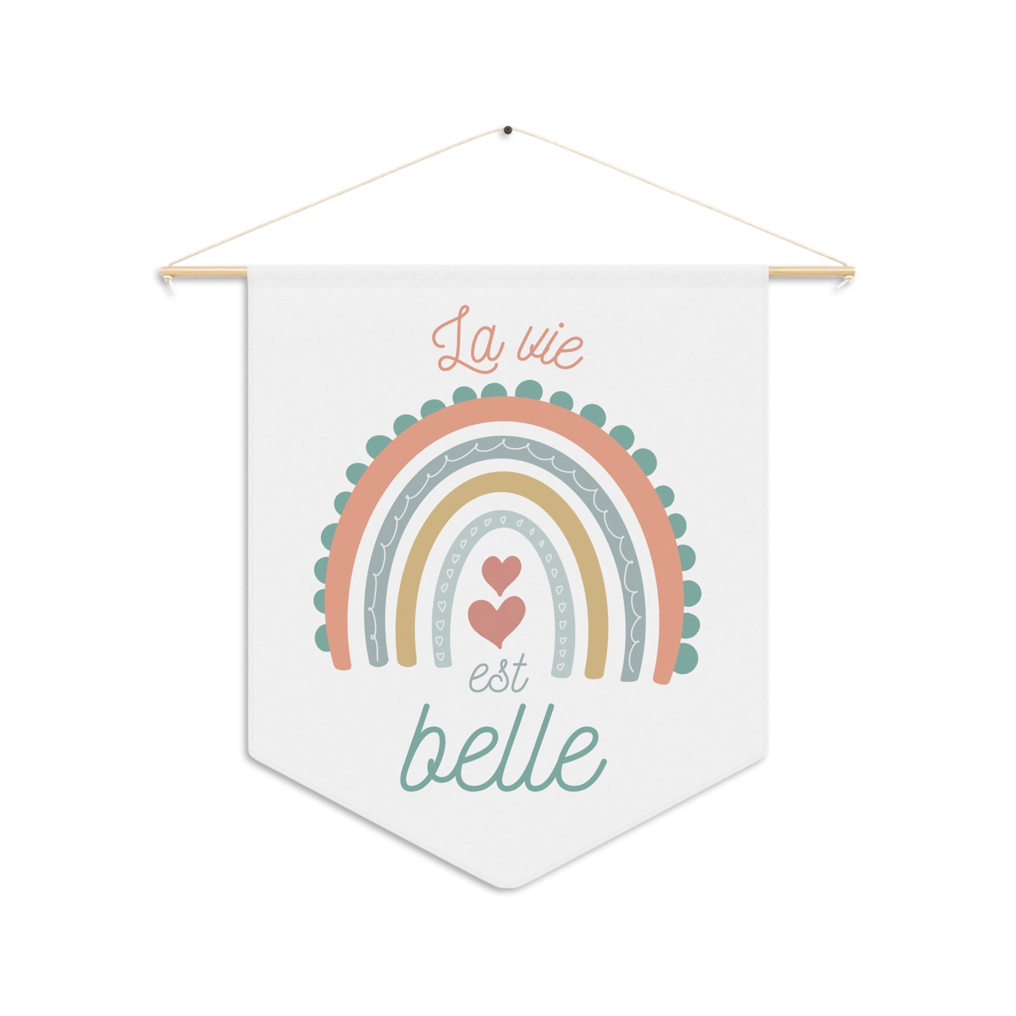La vie est belle Rainbow Pennant Wall Art, Positive Affirmation Decor, Children's Room Wall Hanging, Gift for French speakers, décor murs