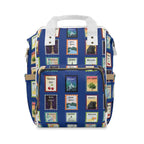Great Lakes blue Michigan Postage Stamps Diaper Backpack, Blue Travel Stamp Print Multifunctional Baby Bag for Michganders