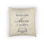 Reservado (nombre) y su libro Spanish Woven Pillow gift, Custom Name gift for Book lovers by Printify