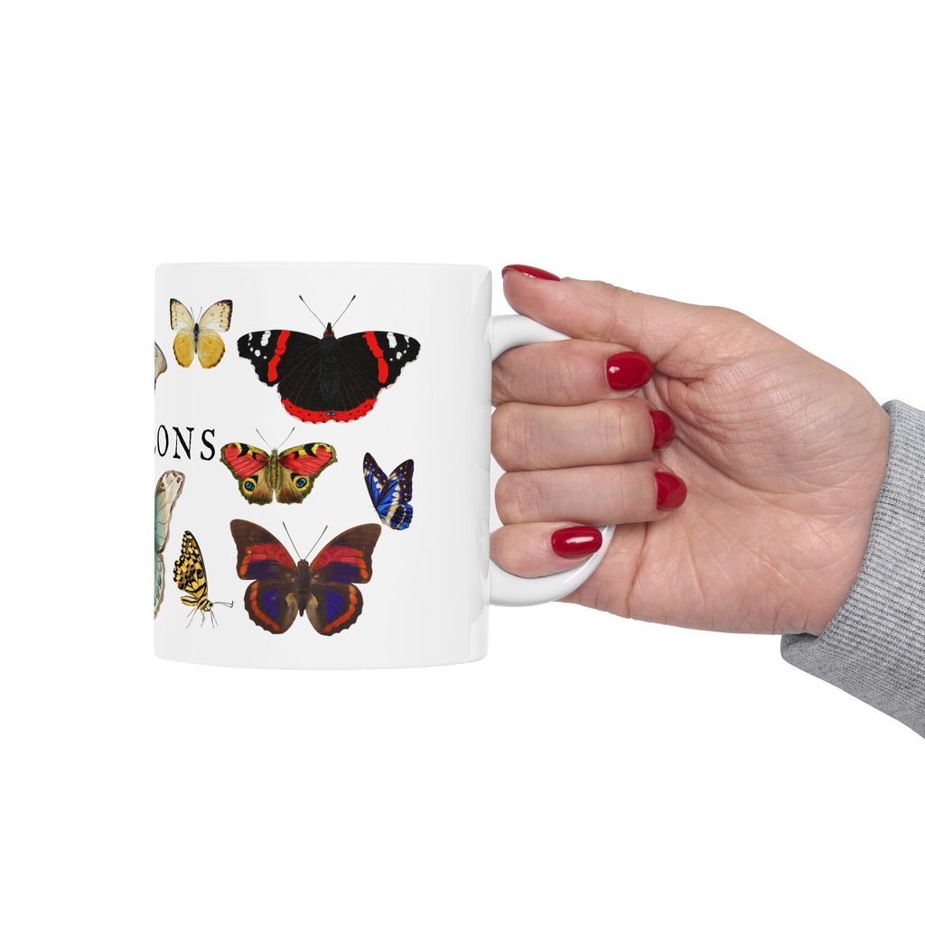 Papillons Butterfly Ceramic Mug — Vintage French-Inspired 11oz & 15oz Coffee Cup