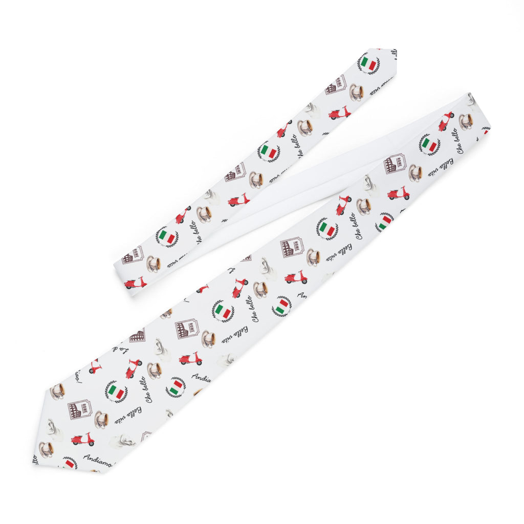 Italian Icons Necktie, Italian Flag, stamp, electric scooter, espresso Pattern Tie for gifting