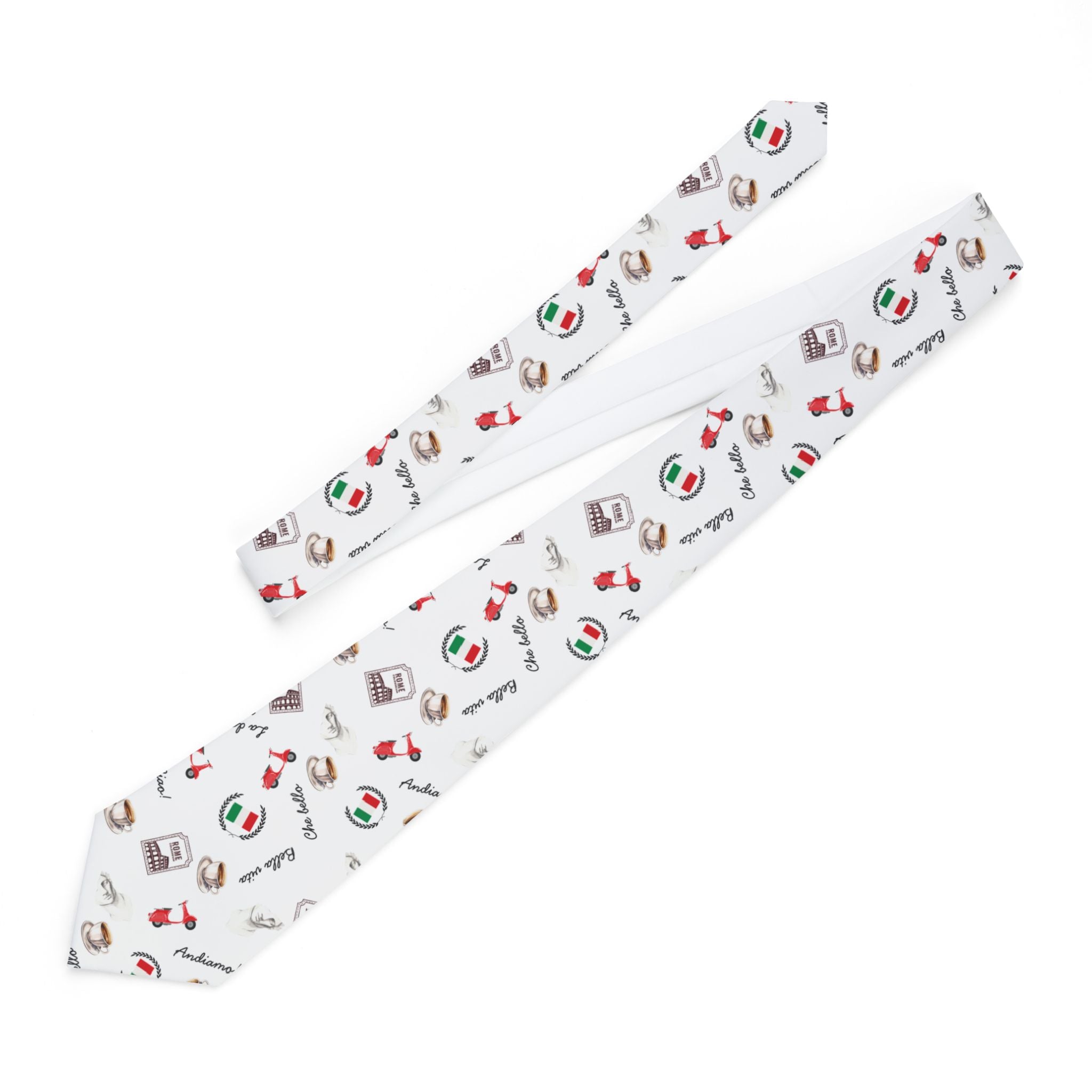 Italian Icons Necktie, Italian Flag, stamp, electric scooter, espresso Pattern Tie for gifting