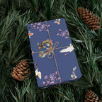 Elegant Koi Fish Cherry Blossom Gift Wrap, indigo Blue Wrapping Paper, Crane Pattern