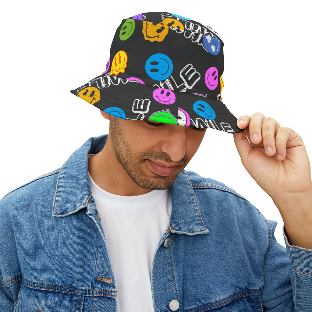 "Smile" colorful smiley face graffiti Bucket Hat