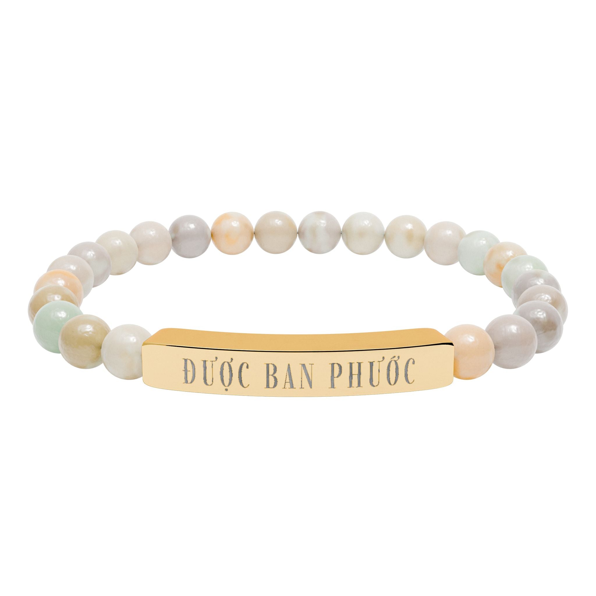 Được ban phước Vietnamese Blessing beaded bracelet, Good fortune Engraved Natural Stone Stretch Bar Bracelet