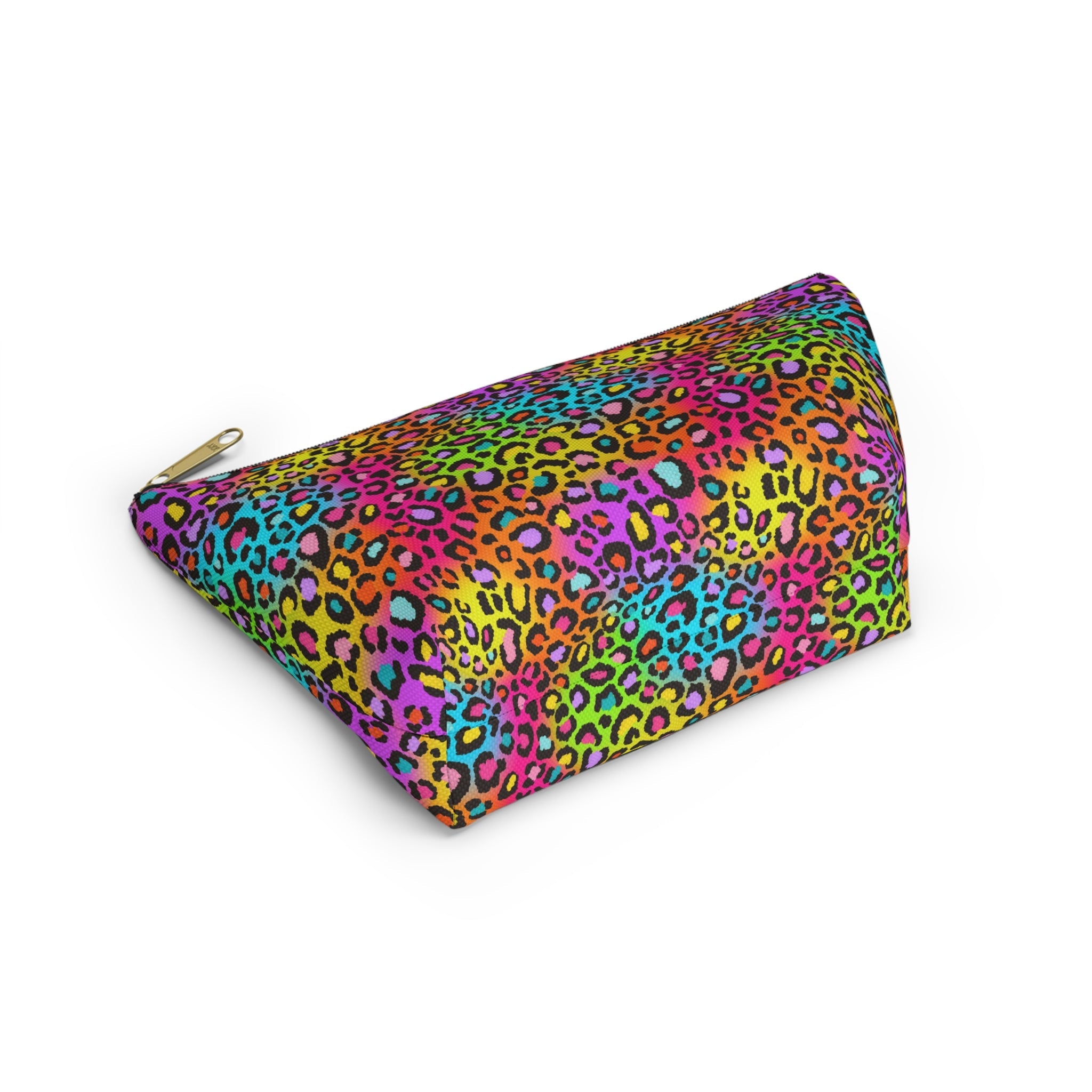 Bespattered Facade Neon Rainbow Leopard Accessory Pouch With T-Bottom | 2 Sizes