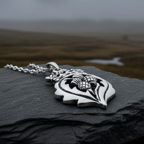 Double Thistle Scottish Luckenbooth Necklace in Sterling Silver