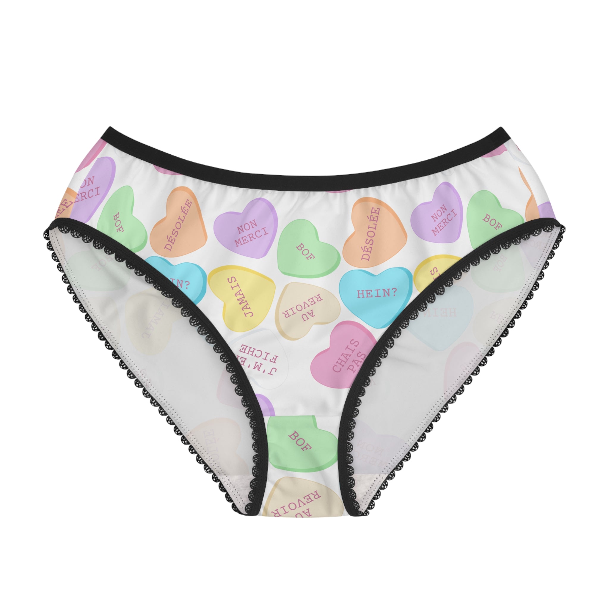 French attitude Conversation Heart Pattern Women's Briefs m, Valentine's Candy Hearts Print