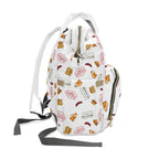 German goodies Diaper Backpack, White Travel Baby Bag with Berlin stamp, Bavarian pretzel, Fernsehturm tower, beer stein