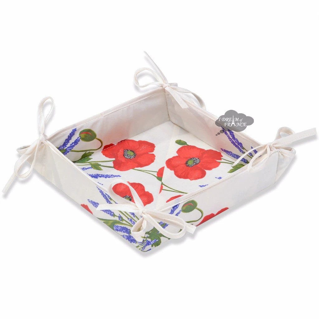 Poppies Cream Acrylic Coated Bread Basket by Tissus Toselli by I Dream of France