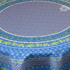 French Provencal tablecloth - Acrylic coated cotton, Spill-proof - 70" Round - Olives blue | Le Cluny